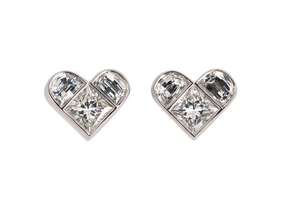 53868 - Platinum Diamond Heart-Shape Stud Earrings