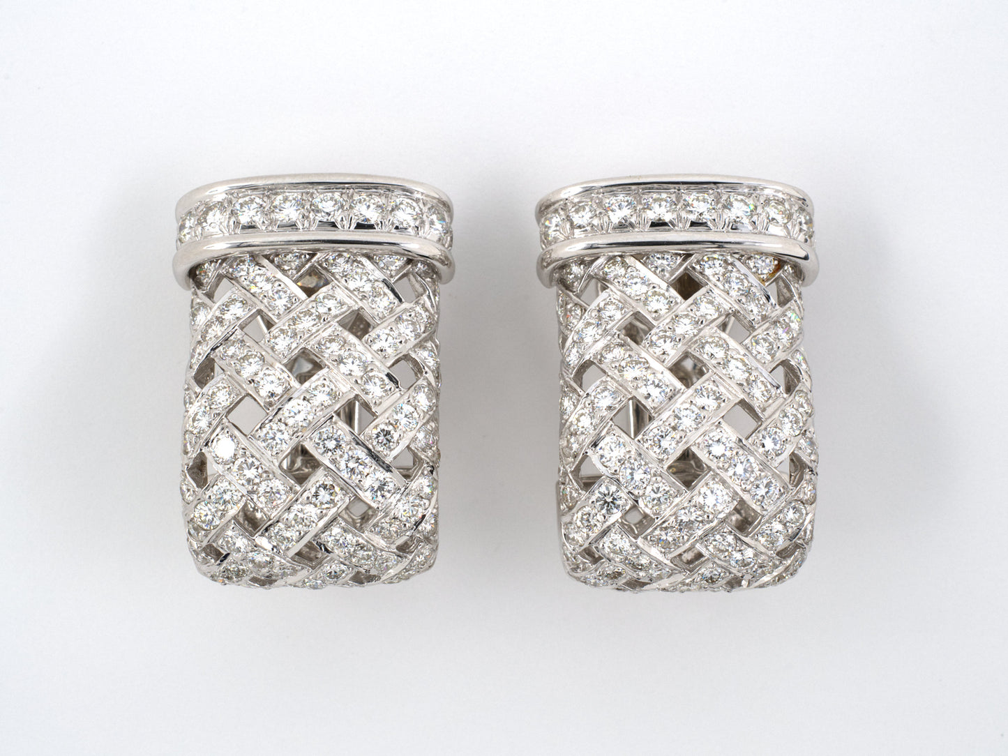 53890 - Jean Vitau Gold Diamond Basket Weave Earrings