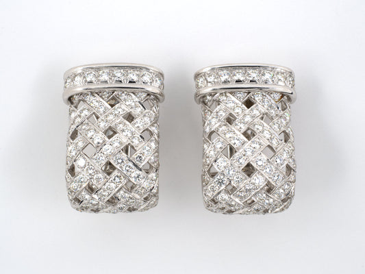 53890 - Jean Vitau Gold Diamond Basket Weave Earrings