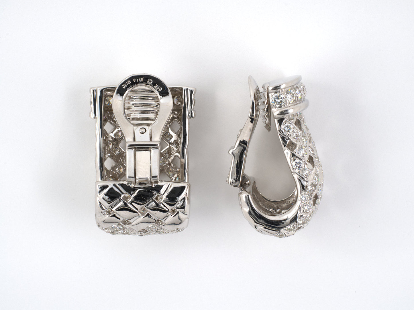 53890 - Jean Vitau Gold Diamond Basket Weave Earrings