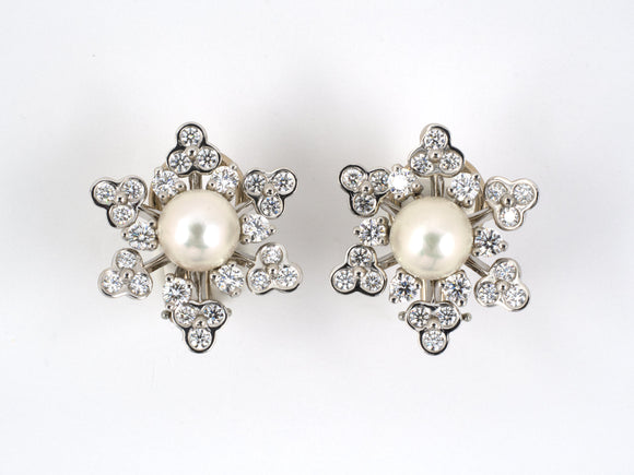 53893 - SOLD - Suna Bros Platinum Diamond Pearl Earrings