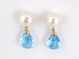 53899 - SOLD - Maz Gold Diamond Pearl Blue Topaz Detachable Drop Earrings