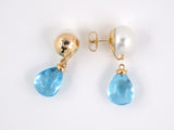 53899 - SOLD - Maz Gold Diamond Pearl Blue Topaz Detachable Drop Earrings