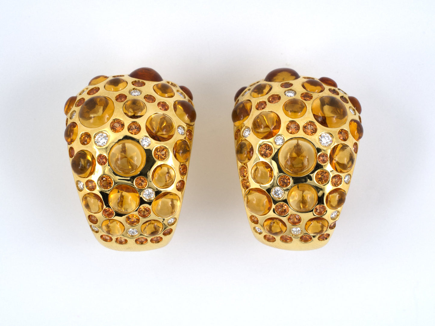 53901 - "Rodney Rayner" Gold Diamond Orange Sapphire Citrine Dome Hoop Earrings