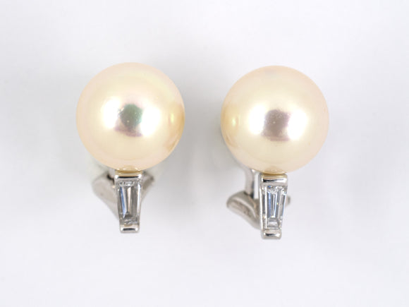 53905 - SOLD - Platinum Pearl Diamond Earrings