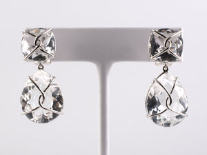 53909 - SOLD - Gold White Topaz Drop Dangle Earrings