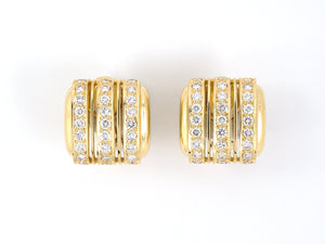 53930 - SOLD - Gold Diamond 3 Row Cushion Shape Earrings