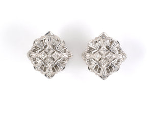 53934 - SOLD - Gold Diamond Tiered Cluster Navette Shaped Earrings