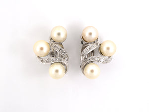 53938                - SOLD - Circa1950 Gold Pearl Diamond Swirl Earrings