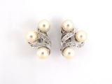 53938                - SOLD - Circa1950 Gold Pearl Diamond Swirl Earrings