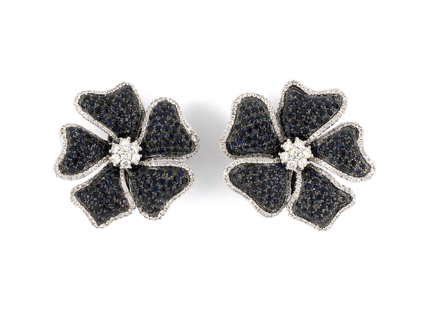 53943 - Gold Diamond Sapphire Pansy Flower Earrings