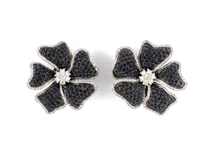 53943 - Gold Diamond Sapphire Pansy Flower Earrings