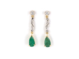 53947 - Platinum Gold Diamond Emerald Dangle Drop Earrings