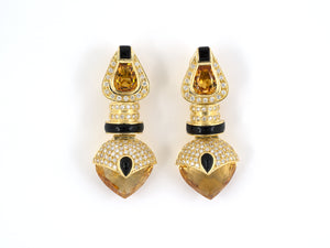 53949 - SOLD - Gold Citrine Diamond Onyx Detachable Drop Dangle Earrings