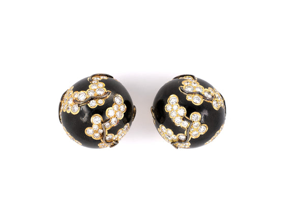 53951 - Circa 1985 Marina B Ecume Japan Gold Diamond Blackened Gold France Earrings