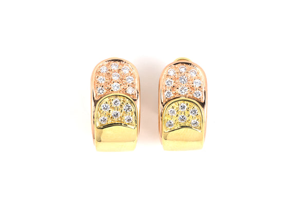 53955 - SOLD - Gold Diamond Pave Set Italy Hoop Earrings