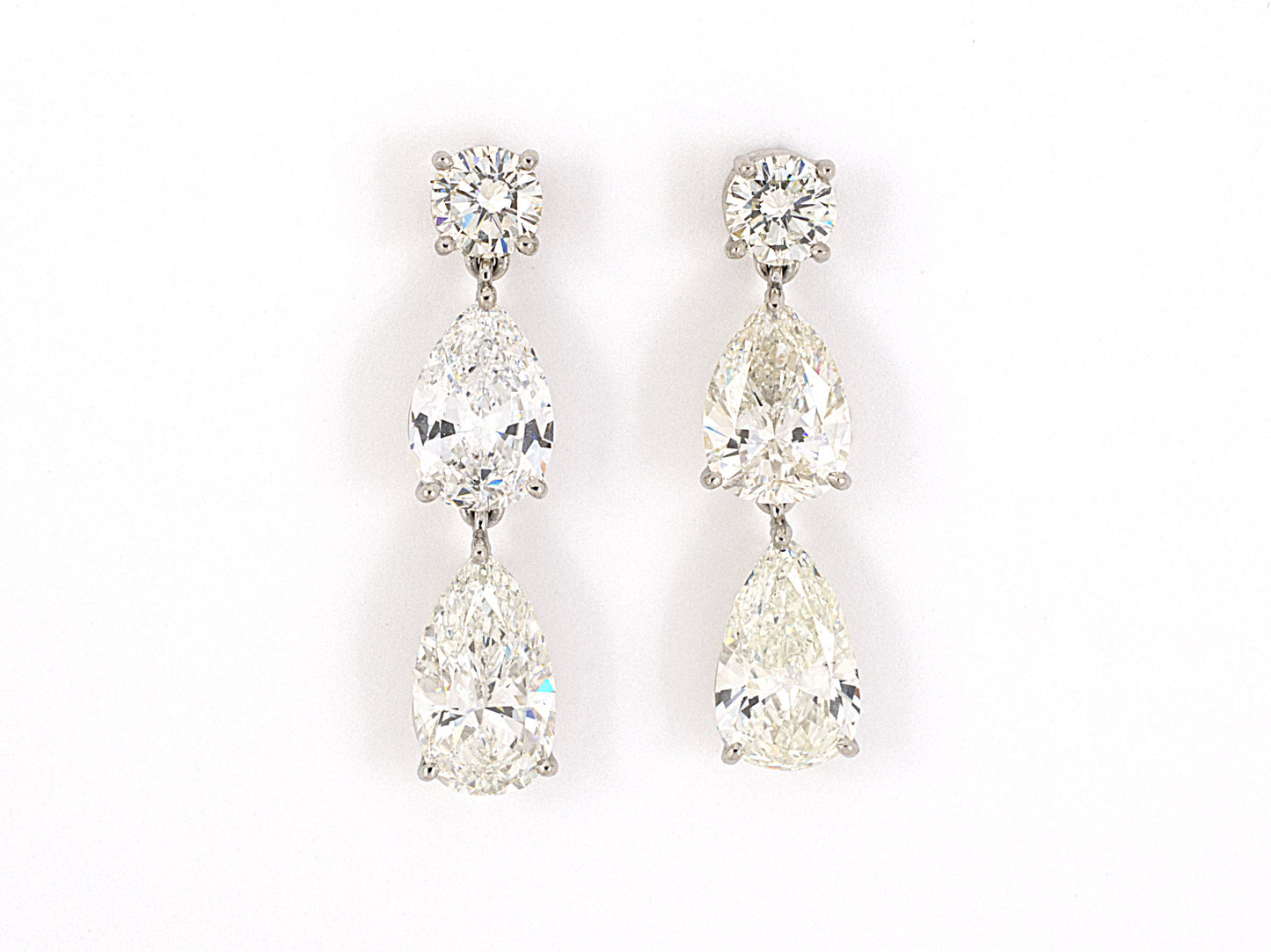 53961 - SOLD - Platinum Diamond 3 Stone Drop Dangle Earrings