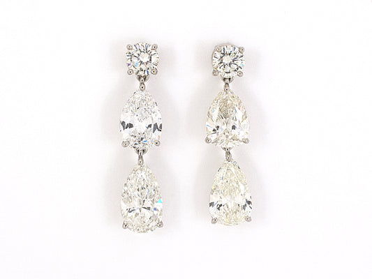 53961 - SOLD - Platinum Diamond 3 Stone Drop Dangle Earrings