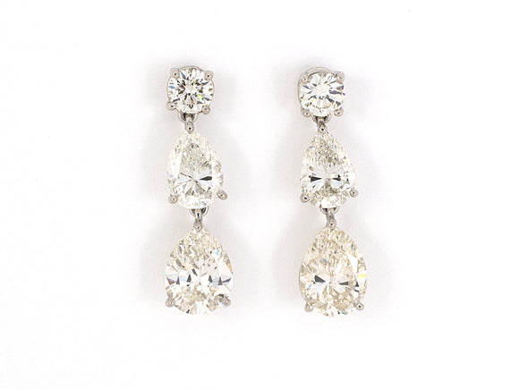 53967 - SOLD - Platinum Diamond 3 Stone Dangle Drop Earrings