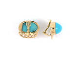 53978 - SOLD - Joan Benjamin Gold Turquoise Diamond Oval Shaped Earrings