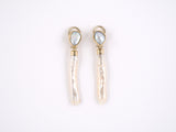 53986 - SOLD - Gold Baroque Stick Pearl Dangle Drop Earrings