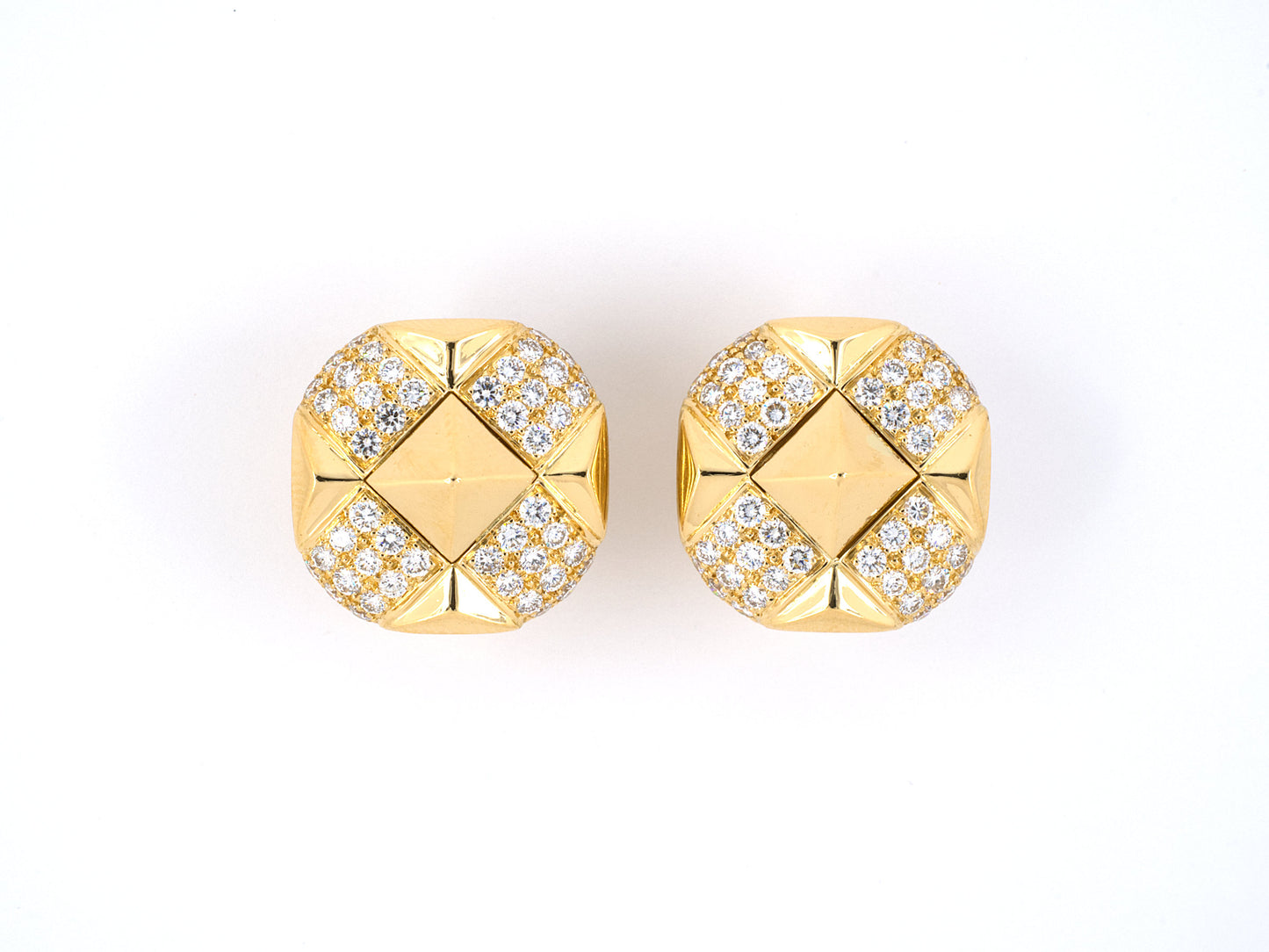 53993 - SOLD - Bulgari Gold Diamond Pave Pyramid Earrings