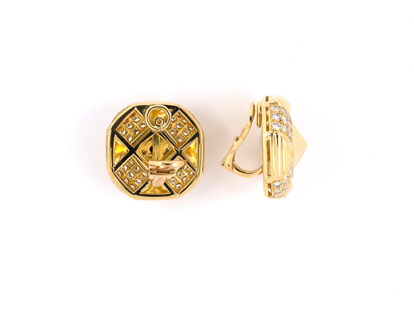 53993 - SOLD - Bulgari Gold Diamond Pave Pyramid Earrings
