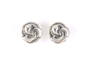 53996 - SOLD - Georg Jensen Sterling Silver Floral Leaf Button Earrings