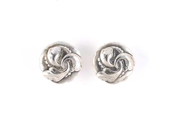 53996 - SOLD - Georg Jensen Sterling Silver Floral Leaf Button Earrings