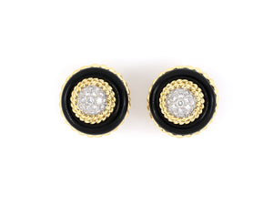 53997 - Van Cleef & Arpels Gold Diamond Black Onyx Tiered Domed Earrings