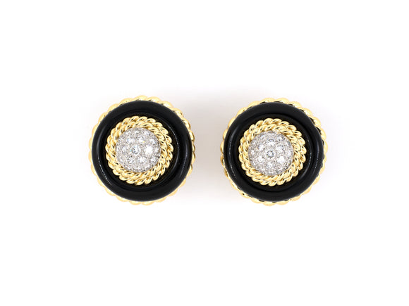 53997 - Van Cleef & Arpels Gold Diamond Black Onyx Tiered Domed Earrings