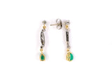 53998 - Platinum Gold Diamond Emerald Dangle Drop Earrings