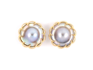 54001 - Gold Blister Pearl Scalloped Wire Edge Earrings