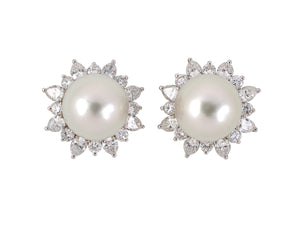 54009 - Platinum Diamond South Sea Pearl Cluster Earrings