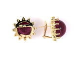 54010 - SOLD - Gold Diamond Cabochon Rubellite Earrings