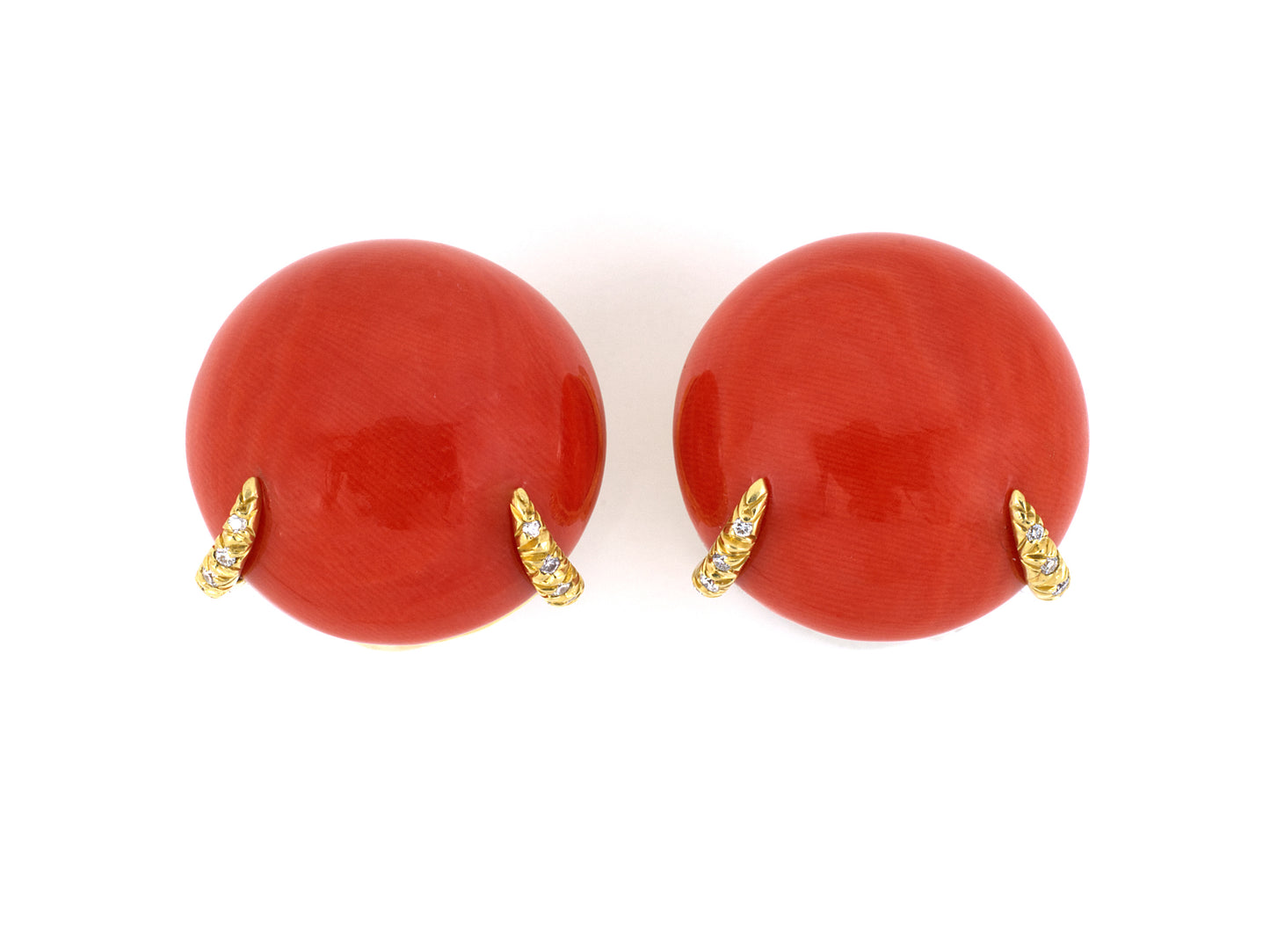 54027 - SOLD - Henry Dunay Gold Coral Diamond Button Style Earrings