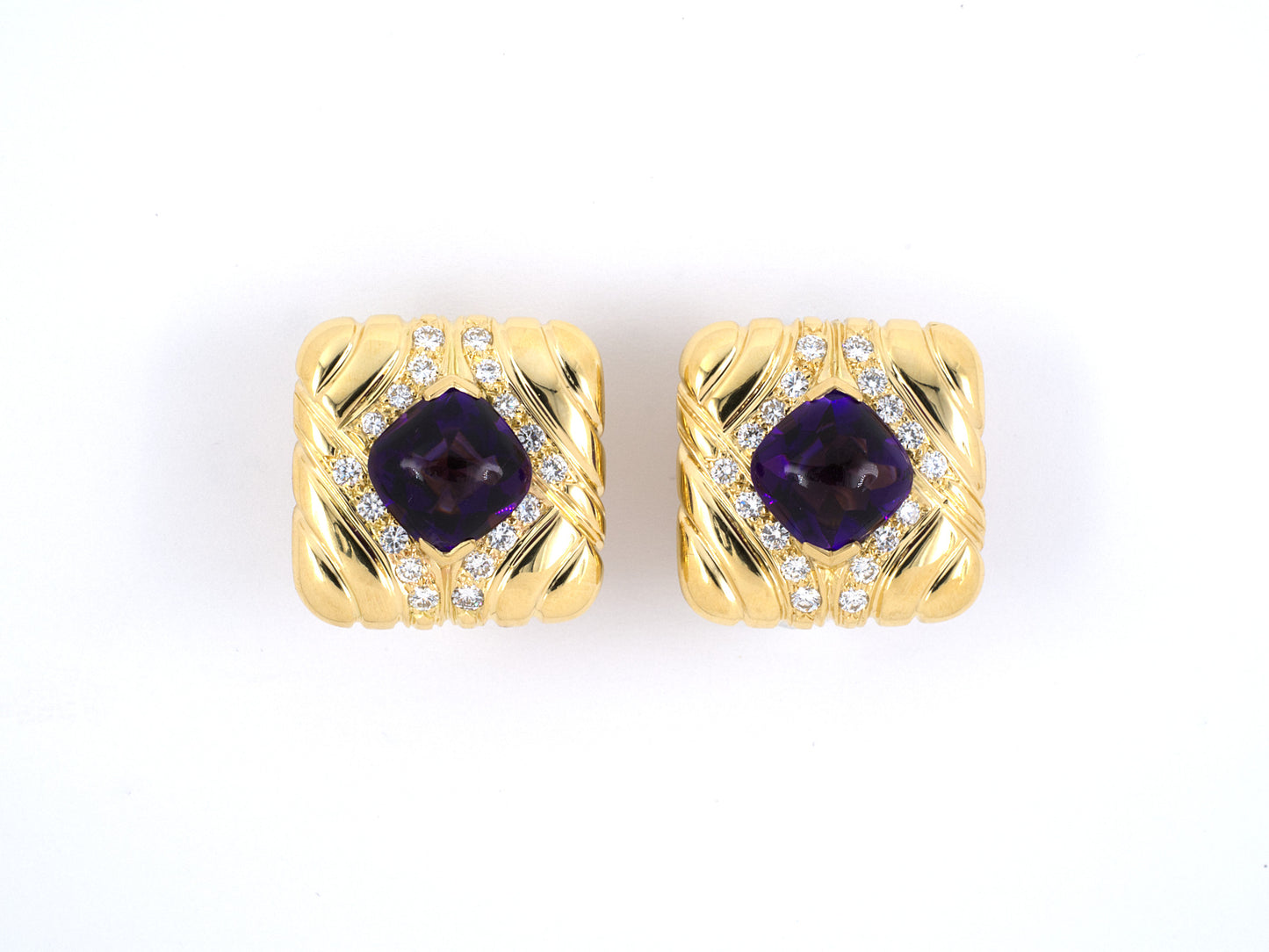 54030 - Michael Bondanza Gold Amethyst Diamond Square Shaped Earrings