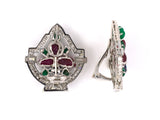 54033 - Art Deco Platinum Diamond Carved Ruby Emerald Sapphire Tutti Frutti Earrings