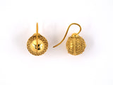 54046 - Circa 1870 Victorian Etruscan Revival Gold Beaded Ball Kidney Wire Earrings