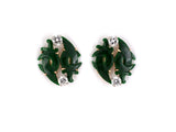 54048 - Gold Platinum Diamond Carved Jadeite Crescent Shape Earrings