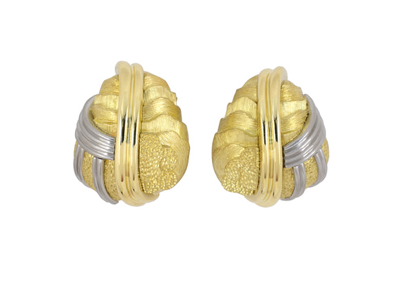 54054 - Circa 1990s Dunay Cinnabar Gold Platinum Earrings