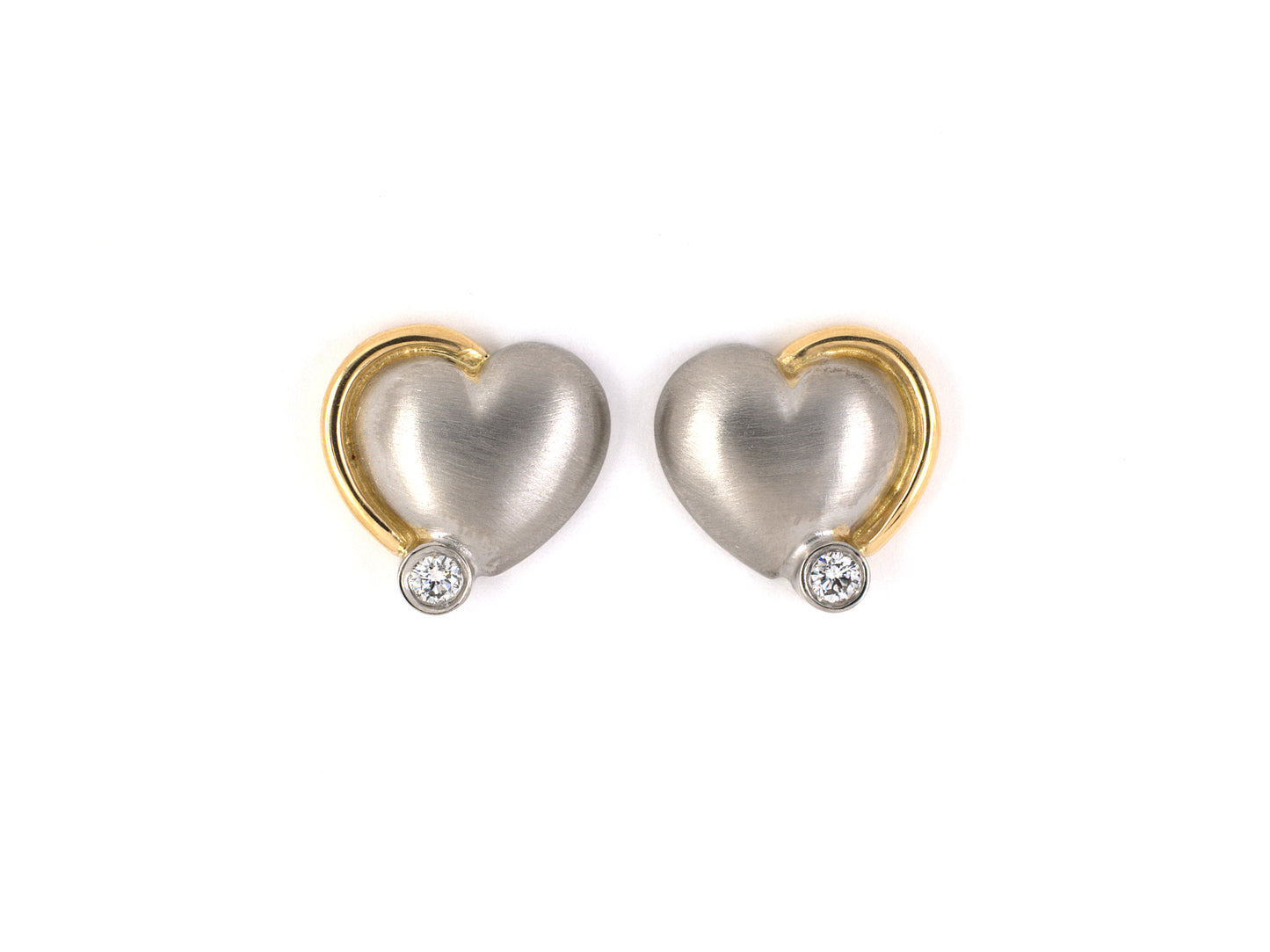 54055 - SOLD - Platinum Gold Diamond Heart Earrings