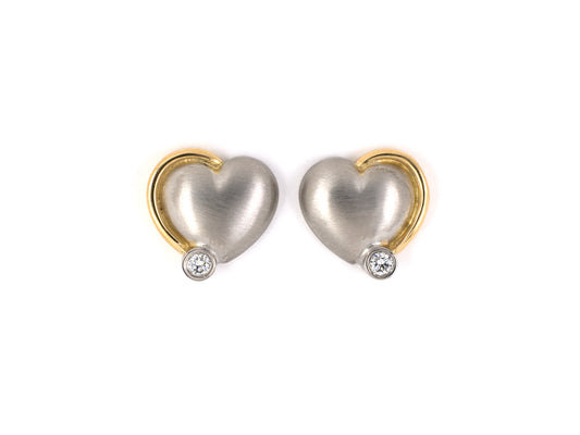 54055 - SOLD - Platinum Gold Diamond Heart Earrings