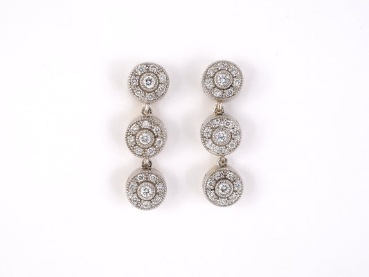 54056 - SOLD - Gold Diamond Cluster Drop Earrings
