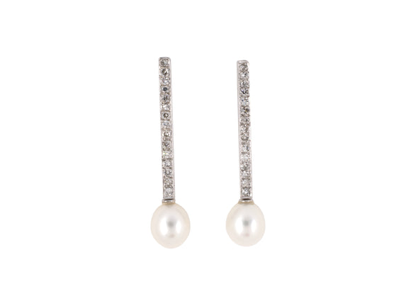 54064 - Gold Diamond Pearl Dangle Drop Earrings