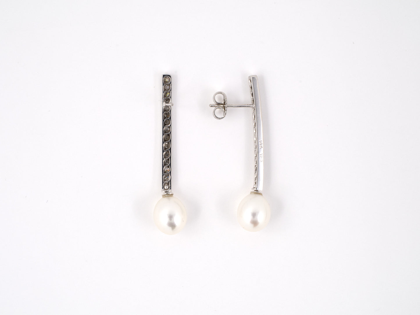 54064 - Gold Diamond Pearl Dangle Drop Earrings