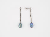 54067 - SOLD - Gold Diamond Black Pearl Drop Dangle Earrings