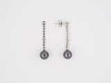 54068 - Gold Diamond Black Pearl Drop Dangle Earrings