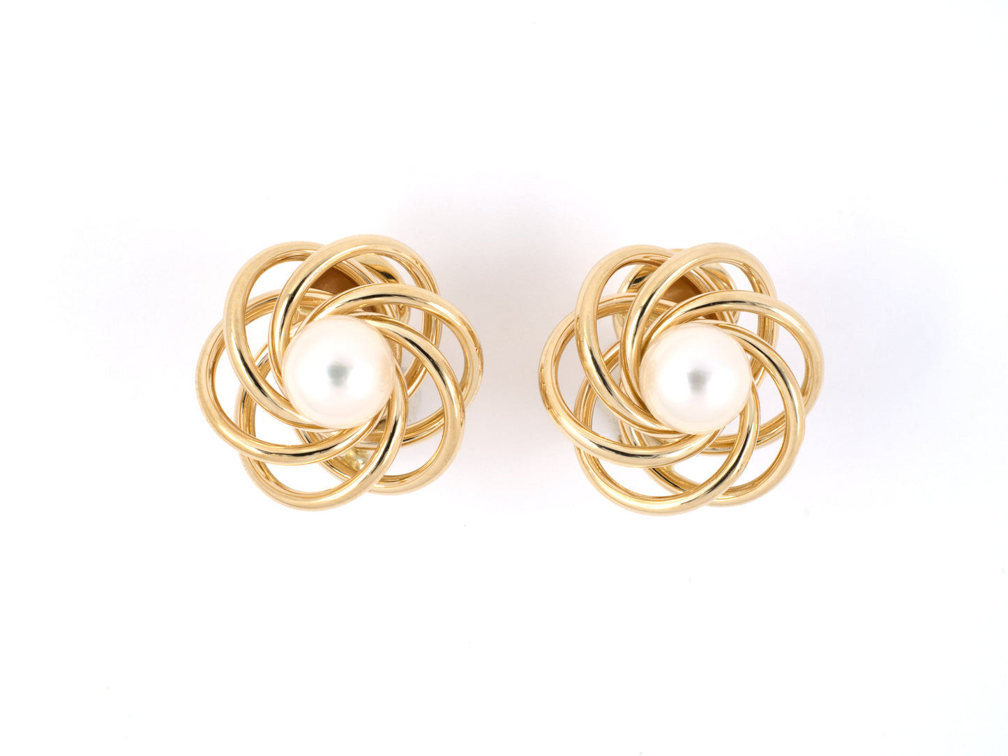 54076 - SOLD - Gold Pearl Wire Spiral Swirl Hollow Earrings
