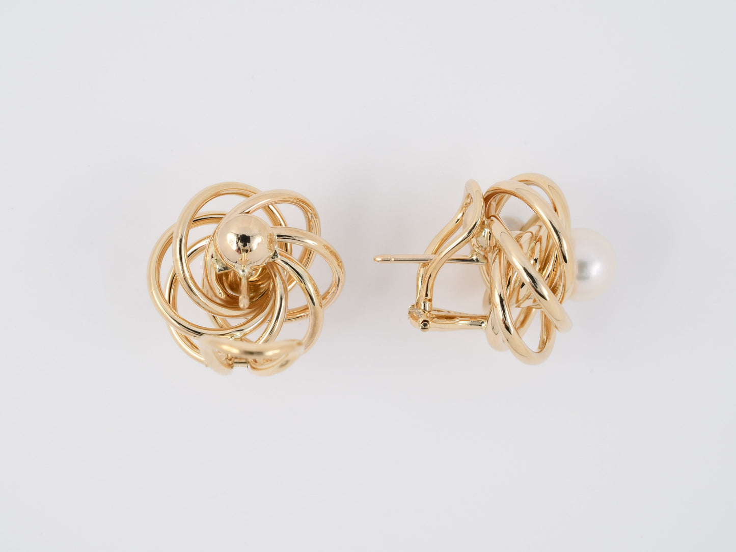 54076 - SOLD - Gold Pearl Wire Spiral Swirl Hollow Earrings